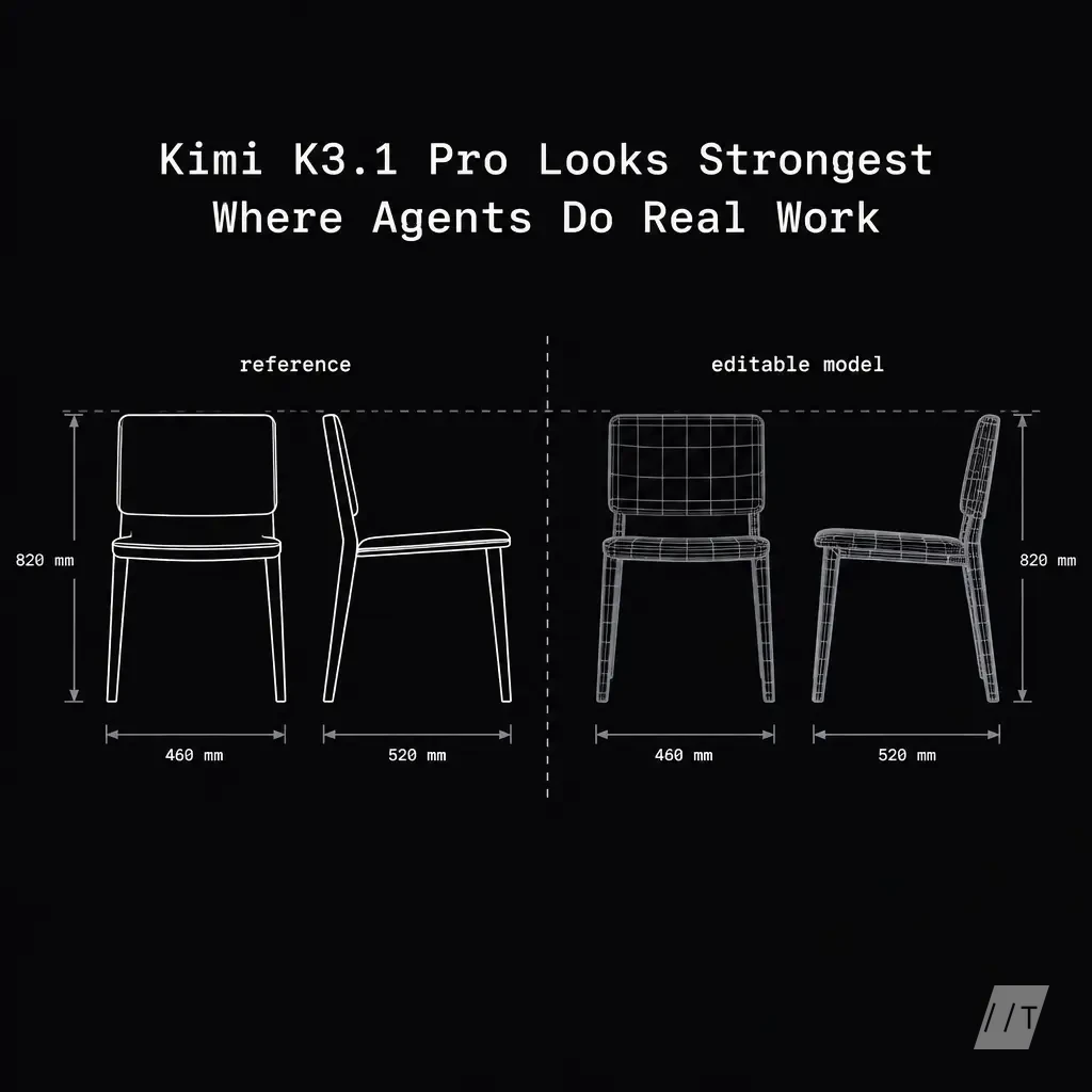 A reference sketch and a reconstructed editable 3D object appear side by side.
Show matching proportions and spatial relationships, with the 3D versio